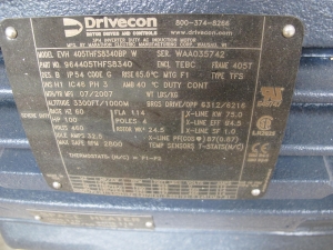 MOTOR, ELECTRIC TYPE, 100 HORSEPOWER, 460/3/60 ELEC RATING, 1800 RPM, 405T FRAME, 114 AMPS, TEBC ENCLOSURE, INVERTER, PREMIUM SEVIRE DUTY, 1.0 SERVICE FACTOR. MAIN HOIST, CLASS H INSUL, 435 AMPLR, W/110V/126W HEATER, LAKESHORE SL56 ENCODER. NEMA 4 SERIES86,000 SERIES BRAKE, 500 FTLBS, W/SPACE HEATER, CLASS H. PART # 9H405THFS8340ANW (W-44) LOADING & HANDLING FEE $15-